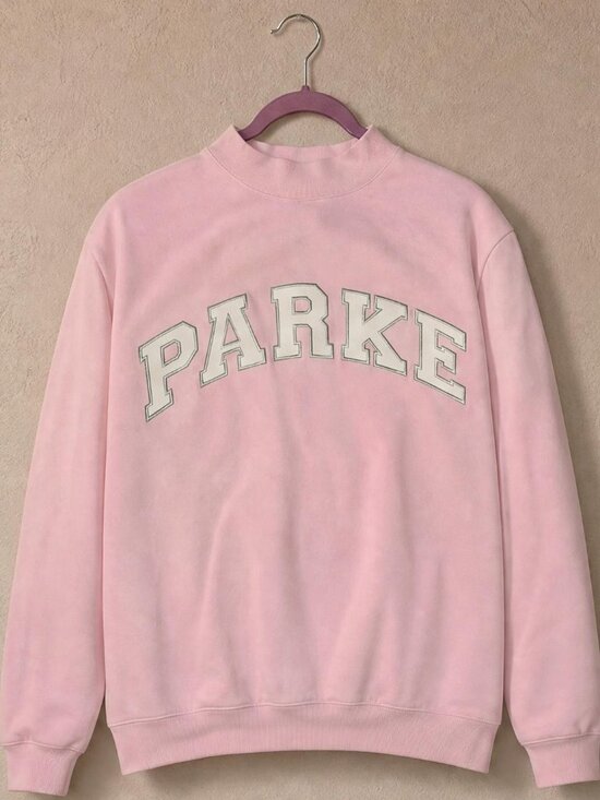 Parke Tops - NWT Parke Pink College Graphic Mock Neck Pullover